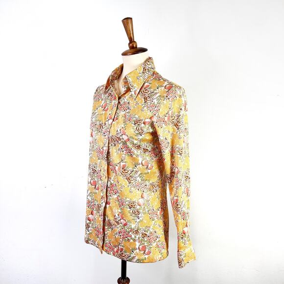 Vintage Ultriana Peach pattern button top 60s 70s pointed collar Size Medium - Picture 6 of 9